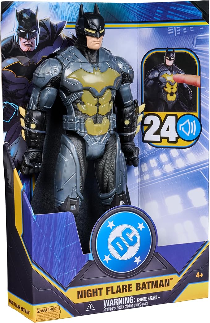 DC Comics, Batman Night Flare 12" Light Up Action Figure with 24 Sounds & Phrases, Super Hero Kids Toys for Boys & Girls Ages 4 & Up, Batteries Included