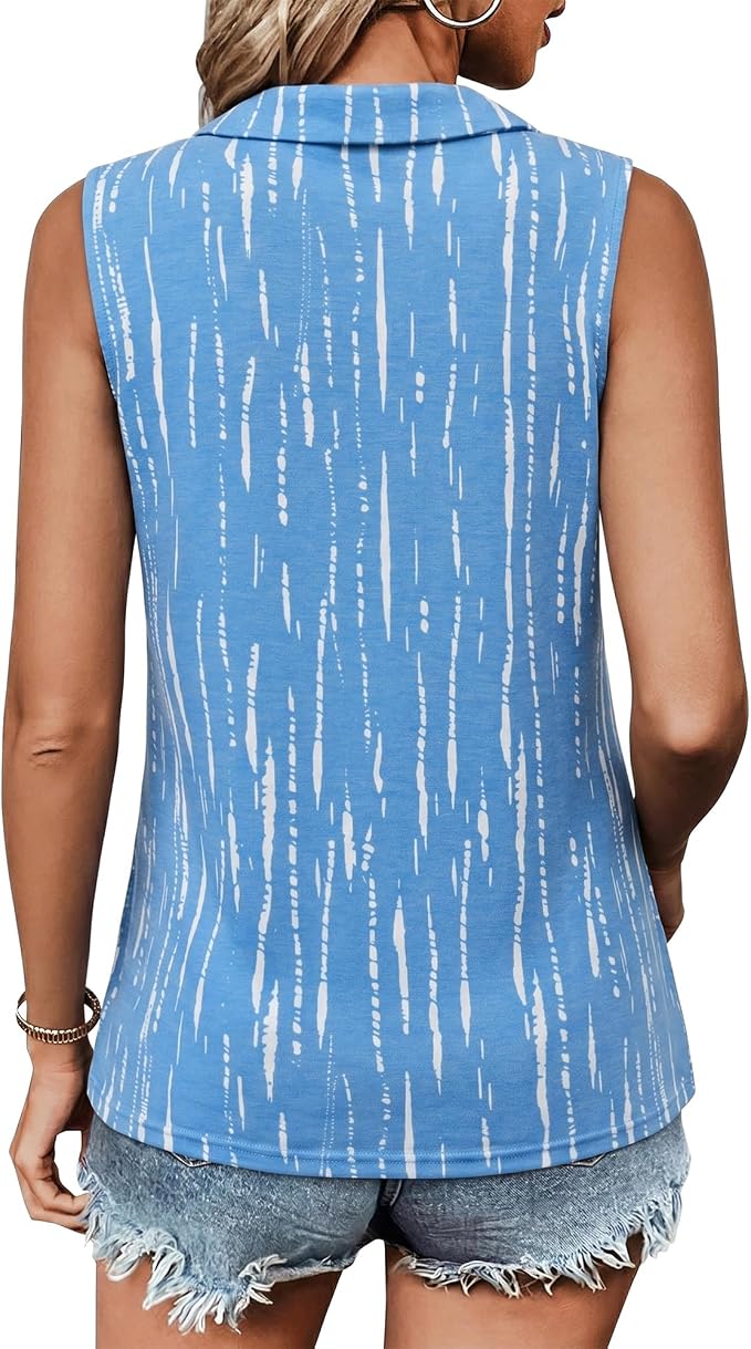 Vivilli Womens Ribbed Tank Top Zipper V Neck Dressy Casual Blouses Sleeveless Camisole Tops Work Tank Polo Shirts