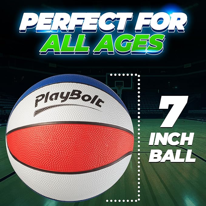 PlayBolt Size 3 Mini Basketballs (3 Pack) - 7-Inch Junior Rubber Basketball Set - Youth Beginner Kids Basketballs for Backyard Pool Parties, Arcade Games, Practice