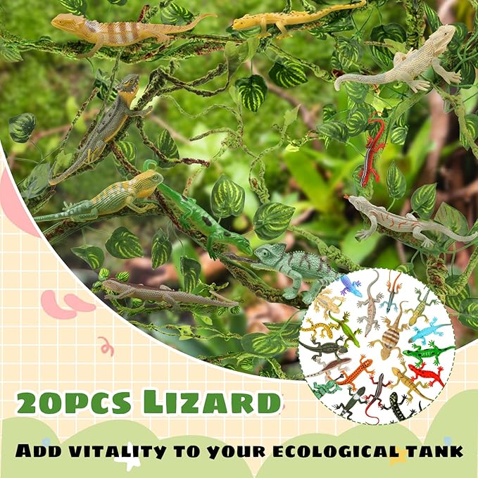 20PCS Reptile Lizard Figures Plastic Lizard Toys Reptile Realistic Lizards Animal Figures for Halloween Party Decoration, Practical Joke Educational Toys