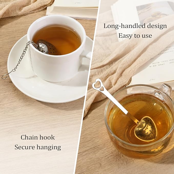 2PCS Tea Infuser Spoon, Fine Mesh Stainless Steel Strainer, Heart Shaped Tea Steeper for Loose Tea, Tea Bag, Herbal Tea