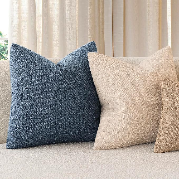 Foindtower Pack of 2 Textured Boucle Throw Pillow Covers Accent Solid Pillow Cases Cozy Soft Decorative Couch Cushion Case for Chair Sofa Bedroom Living Room Home Decor 18x18 Inch Dark Blue