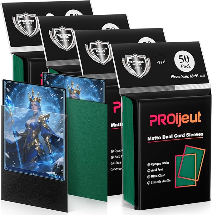 200 Pack Card Sleeves, Matte Dual Trading Card Sleeves with Opaque Back & Smooth Shuffle, Tear Resistant Card Protectors for MTG, TCG and Game Cards (Metallic Green)