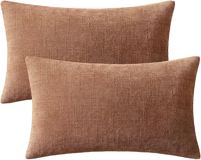 MIULEE 12x20 Inch Lumbar Textured Chenille Throw Pillow Covers Pecan Brown | Pack of 2 Decorative Soft Throw Pillows, Solid Textured Cushion Covers, Modern Home Decor for Couch Sofa Bedroom Living Room