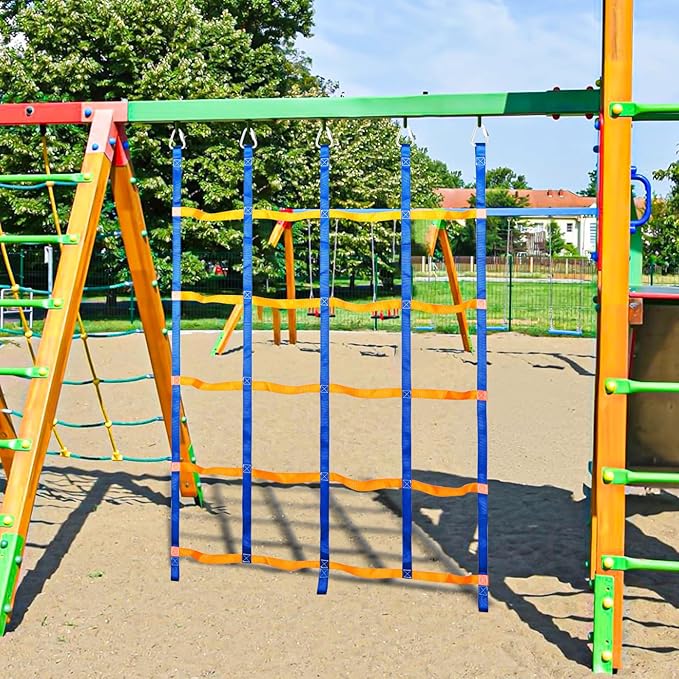 TOPNEW Climbing Net for Kids Outdoor, Portable Ninja Cargo Net Rope Ladder Monkey Bars for Ninja Slackline, Jungle Gyms, Swing Set, Warrior Style Obstacle Courses for Outdoor Treehouse