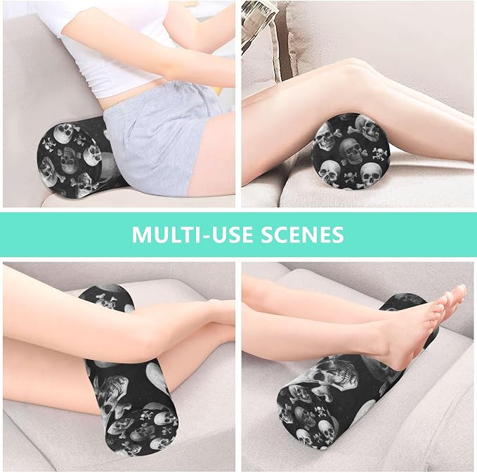 Pirate Horror Skulls Neck Roll Pillow Bolster Round Health Memory Foam Long Cervical Cylinder Pillows with Removable Washable Cover for Body Bed Legs Back Yoga