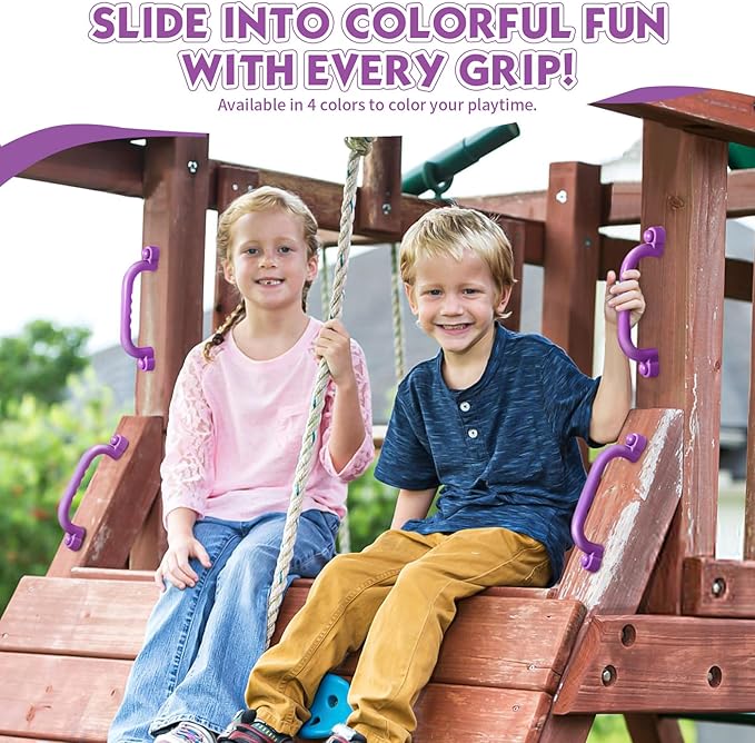 TOPNEW 4Pcs Kids Playground Safety Handles -Swing Set & Climbing Frame Hand Grips, Multi-Color Plastic Grab Bars for Outdoor Playhouse, Jungle Gym, Climbing Frame (Purple)