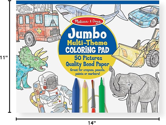 Melissa & Doug Jumbo 50-Page Kids' Coloring Pads 3-Pack - Animals, Vehicles, and Multi-Themed - FSC Certified