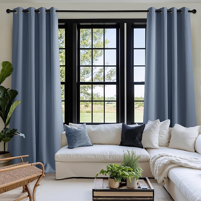 NICETOWN Room Darkening Draperies Curtains Panels, 2 Panels Stone Blue W52 x L90
