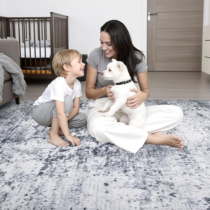 Washable Area Rug 3x14 Entryway Rug: Washable Modern Abstract Soft Thin Rug Indoor Floor No Slip Stain Resistant Carpet for Bedroom Dining Room Farmhouse Nursery Home Office - Grey