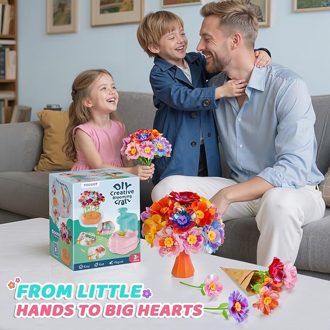 Fabric Flower Bouquets Toys for Girls - Arts & Crafts Gift for Kids Ages 4-9, Mess-Free Fun, Build Your Own Bouquet, DIY Flower-Making Craft Toy Kit, Creative Birthday Gift for Girls