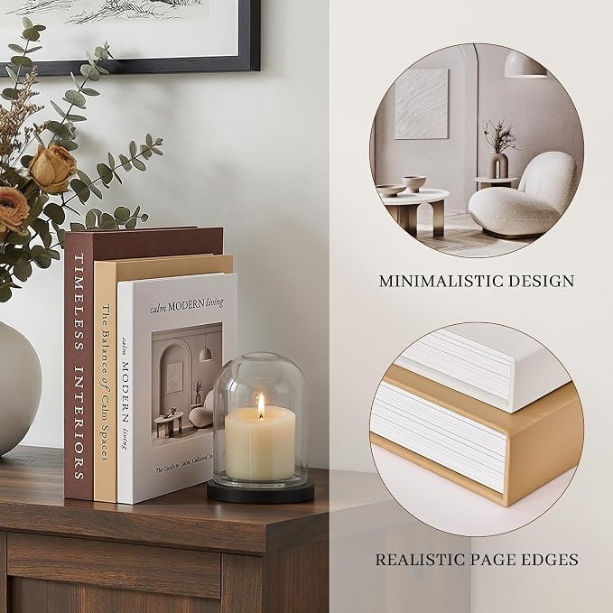 JARLINK Decorative Books, Set of 3 Stackable Fake Book Storage Boxes, Brown | Modern Home Decoration with Hidden Storage Room for Photos & Keepsakes, Styling Decor for Coffee Tables, Shelves, & Mantels.