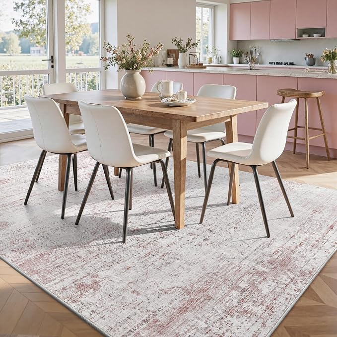 8x10 Ft Large Area Rugs for Living Room, Soft Non-Slip Washable Rugs Modern Abstract Pattern Carpet for Bedroom Indoor Floor Nursery Home Decor (Pink)