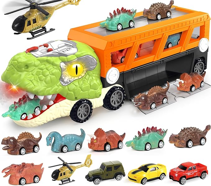 Dinosaur Toys for Kids 3-5, 5-7 Year Old Boys, Big Dinosaur Truck with 10 Mini Cars, Dino Toys for Ages 2-4, Kids Toy T-Rex Transport Carrier Truck, Birthday Gifts for 3 4 5 Year Old Toddler Boys