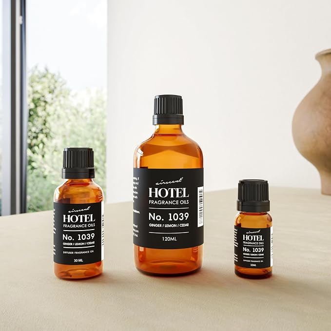 Hotel Diffuser Oil No. 1039 Inspired By The Nobu Hotel - Ginger Lemon Cedar - Premium Fragrance Oil for Ultrasonic and Waterless Diffusers and Crafting - 30 mL, 1 fl oz Glass Dropper Bottle
