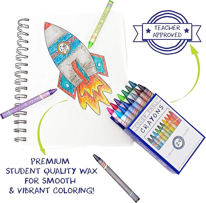 Color Swell 24-Pack Crayons – Non-Toxic, Ideal for Kids, Students, Adults, and Classroom Activities