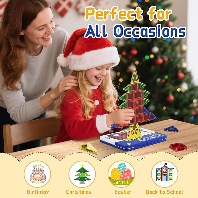 Travel Mini Magnetic Tiles 26 PCS, STEM Magnetic Building Toys for Kids Ages 4-8 with Iron Case, Blocks Building Preschool Learning Sensory Montessori Toys for 3+ Year Old Boys and Girls
