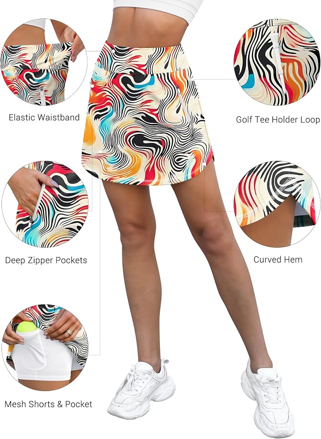 LouKeith Golf Skirts for Women Tennis Skirt with Zipper Pockets High Waisted Running Casual Athletic Skorts Built-in Shorts