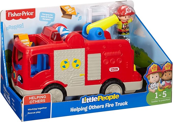 Fisher-Price Little People Toddler Toy Helping Others Fire Truck with Music Lights & Figures for Preschool Pretend Play Kids Ages 1+ Years