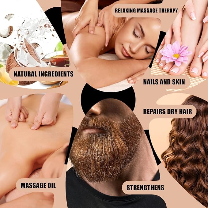 Coconut Massage Oil for Couples Date Night, with Massage Roller Ball, Full Body Massage Oil for Massage Therapy, Skin Therapy Oil & Organic Body Oil Moisturizer, Spa Gift Set for Him, Her