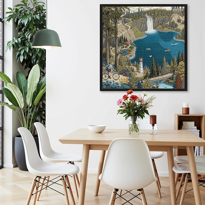 1000-Piece Jigsaw Puzzle for Adults, Oregon Landmarks Scene with Waterfall, Lighthouse, Forest Trail, Challenging & Vibrant Artwork, 22.5 x 22.5 in