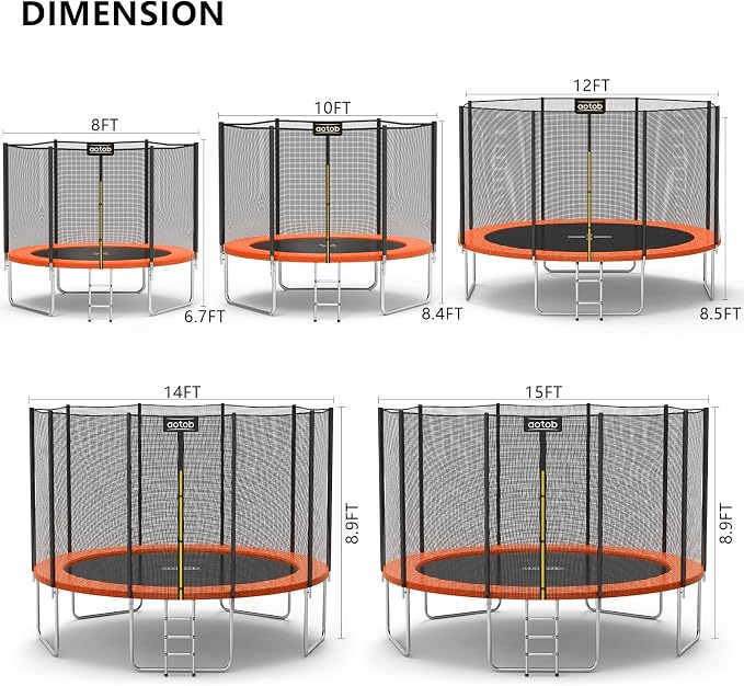 AOTOB 8FT 10FT 12FT 14 FT 15FT Trampoline with Safety Enclosure Net,Outdoor Trampoline with Basketball Hoop, Heavy Duty Jumping Mat and Spring Cover Padding for Kids and Adults, Storage Bag and Ladder