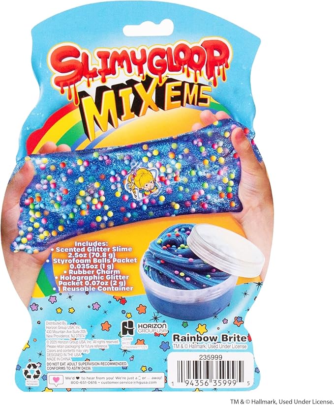 Rainbow Brite Scented SLIMYGLOOP Mix'Ems, Blue Raspberry Glitter Slime with Add-Ins