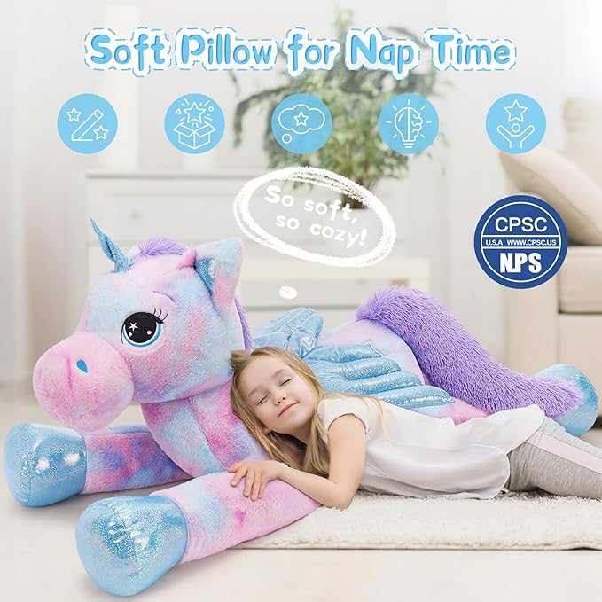 Tezituor 43 Inch Rainbow Purple Unicorn Stuffed Animal with Wings, Giant Stuffed Unicorn Plush Toys for Girls Kids Boys Women,Soft Plushie Gifts for Valentines Day,Christmas, Birthday Party