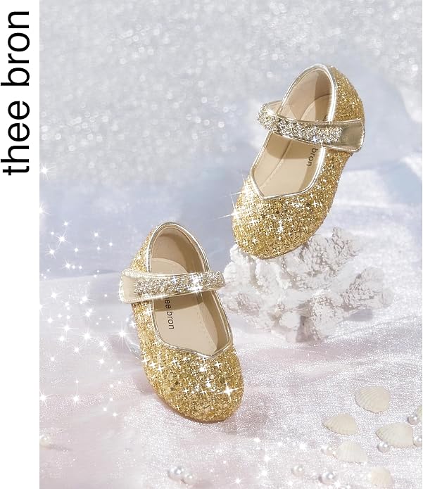 THEE BRON Mary Jane Ballet Flats - Girls' Dress Shoes with Hook & Loop Closure