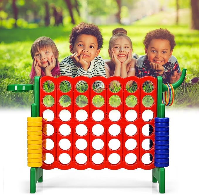 COSTWAY Jumbo 4-to-Score Giant Game Set for Kids & Adults, 2.5Ft Indoor Outdoor Game with Basketball Hoop, Ring Game, 42 Jumbo Rings, Quick-Release Slider, Perfect for Birth & Holiday Party