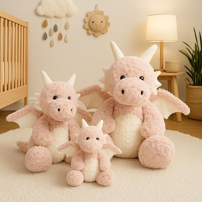 Soft Little Flying Dinosaur Stuffed Plush Pillow, Adorable Pink Dragon Plush Toy and Birthday Present for Kids, Adults and Collectors(Pink/7.9in)