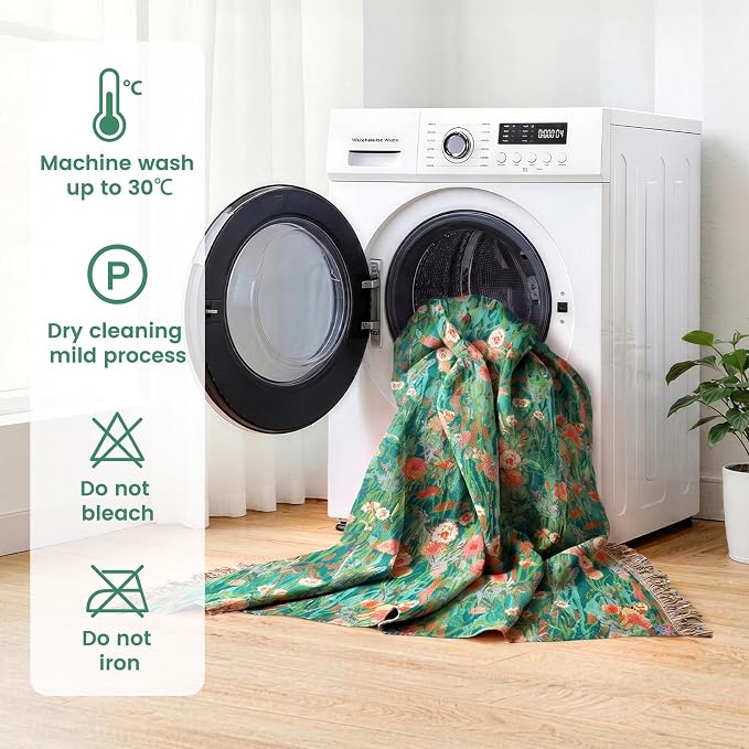 MSGKV Boho Throw Blanket 50"x60" 100% Cotton Floral Blanket for Couch Bed | Super Soft Muslin, Everyday Comfort, Lightweight, Farmhouse Decor, Breathable, All Seasons, Machine Washable, Cozy Comfort