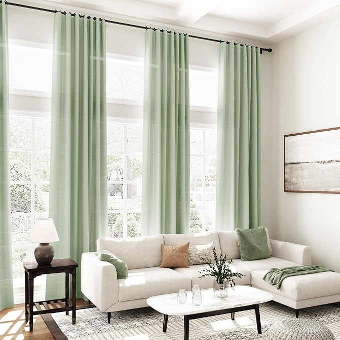 Nanspring Mist Sage Linen Curtains 84 Inch Length 2 Panels Set for Living Room Rod Pocket Back Tab Light Filtering Window Drapes for Bedroom Dining Room Protect Privacy Modern Farmhouse Decor 52x84