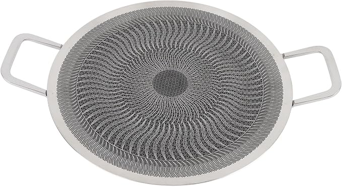 Korean BBQ Grill, Round Stainless Steel Non Stick Coating Grill Pan with 2 Handles for Induction, Gas, Halogen, Electric Ceramics, Korean Frying Pan for Indoor Outdoor Camping