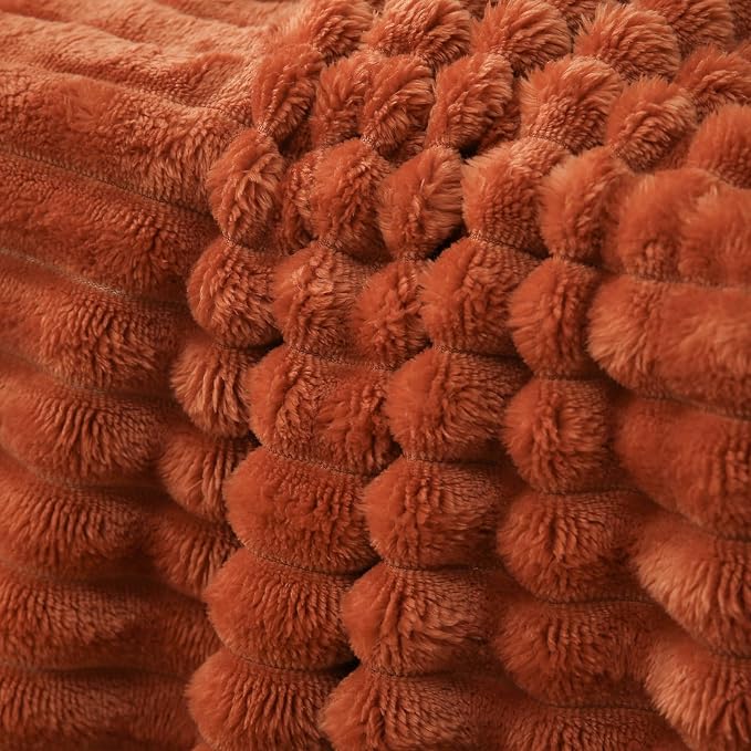 Burnt Orange Fleece Throw Blanket 50”×60” for Couch Sofa Livingroom | Linecooo Super Soft Cozy Plush Microfiber Flannel Bed Blanket Striped Design Lightweight Home Decor Gifts for Adult Mom Women