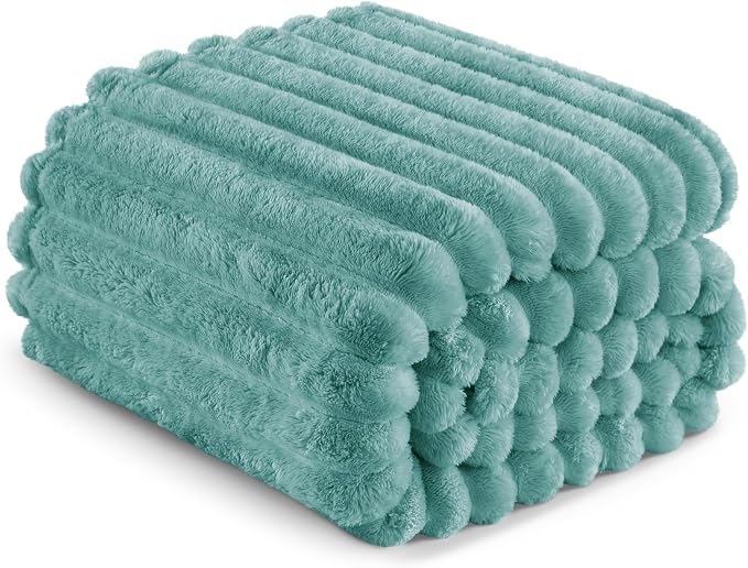 Exclusivo Mezcla Striped Fleece Throw Blanket for Couch, Sofa, Bed, 50"x60" | Soft Breathable Cozy Bed Blankets, Lightweight Plush Fluffy Fuzzy Jacquard Decorative Blankets