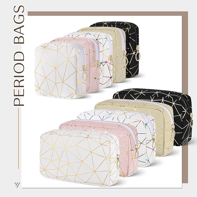 Likesing Sanitary Napkin Storage Bag, Leather Portable Period Bag for Girls Women, Sanitary Napkin Period Pad Pouch Tampon Holder for Purse (Pink Gold, Small-5.1")