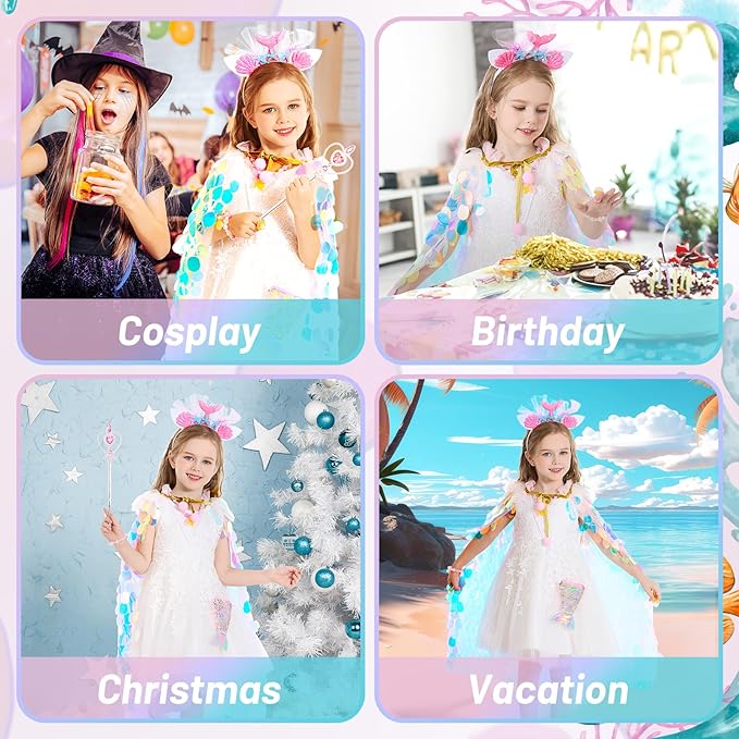 Princess Dress Up Toys Princess Dress Up Clothes Rainbow Mermaid Cape Kit 9 Pcs Gift Set for Little Girls 3-8 Years