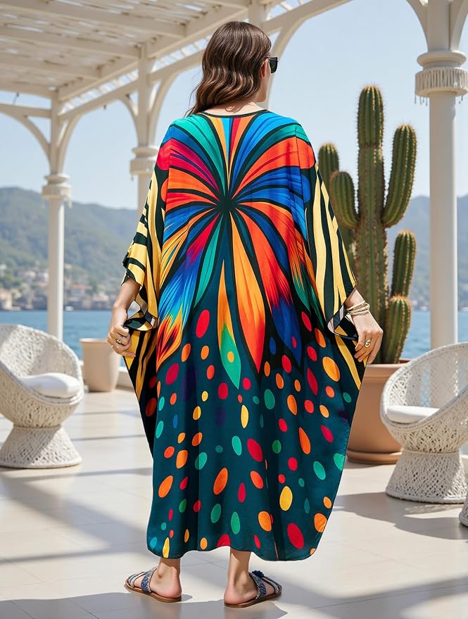 Mumu Dresses for Women Plus Size, Bohemian Kaftan Beach Cover Up Long Maxi Nightgown Soft Loungewear
