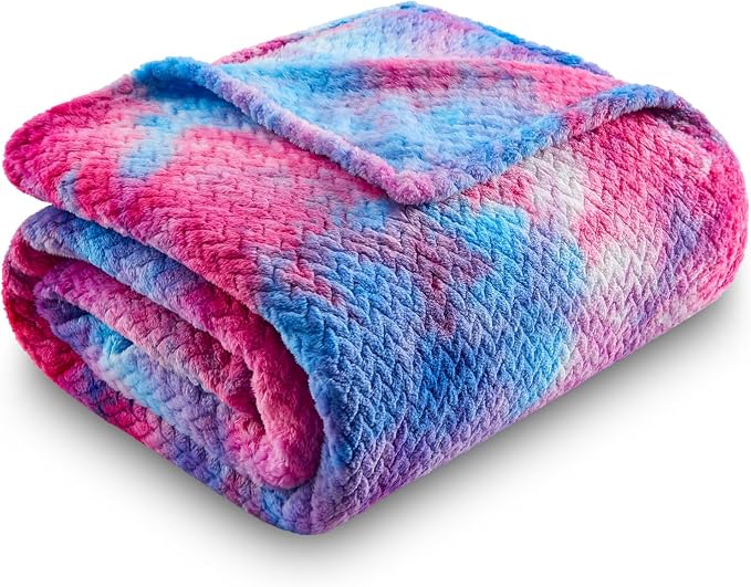 NEWCOSPLAY Fleece Leaves Pattern Twin Blanket, Purple Rainbow, 60"x80" | Super Soft Throw Blanket, Lightweight Cozy Bed Sofa Blanket, Premium Silky Flannel Fleece, Travel Blanket for All Season Use