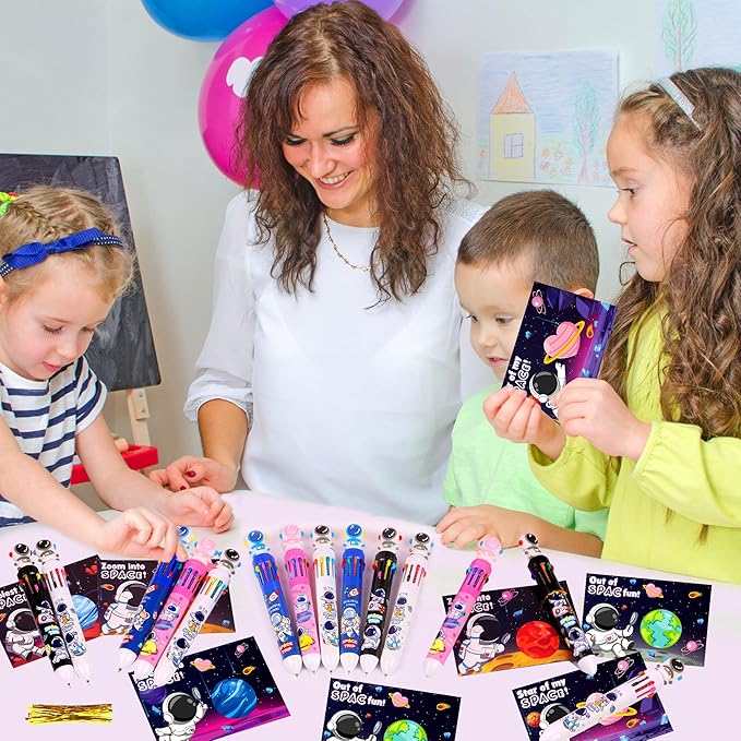 24 Pack Valentines Day Gifts for Kids Classroom Multicolor Ballpoint Pen with Valentines Day Cards for Kids School, Valentines for Kids Classroom Class Exchange Gifts Prize Party Favors for Boys Girls