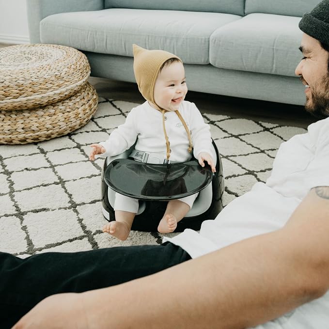 Bumbo 3-in-1 Multi-Seat for 6 to 36 Months, Travel Baby Feeding & Play Floor Seat, All-in-One Portable Booster with Tray & Toddler High Chair, Black/Monsoon