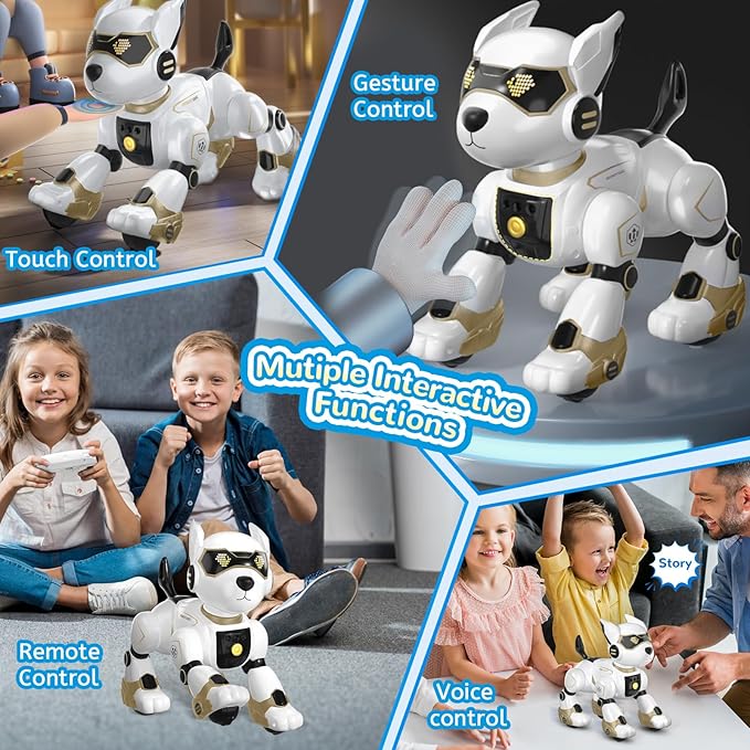 Robot Dog Toy for Kids, Programmable Interactive RC Pet with Voice Control & Touch Sensor, Imitates Animal Sounds, Plays Music, Dance Modes, Robotic Puppy Toy for Kids Boys & Girls (Gold)