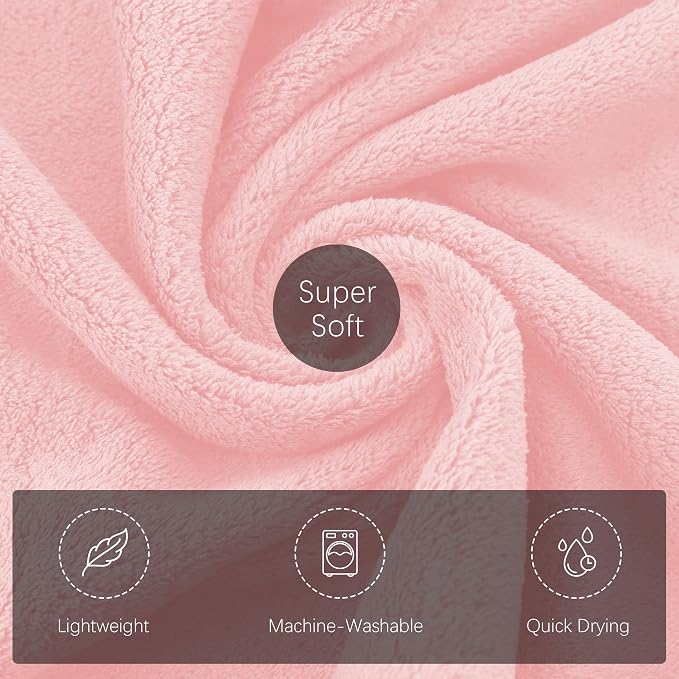 TENSTARS Luxury Silk Hemming Towel Set - Light Thin Quick Drying - 2 Bath Towels 2 Hand Towels 2 Washcloths - Ultra Soft Microfiber Towel for Bath Fitness, Sports, Yoga, Travel (Pink 6 Pieces)