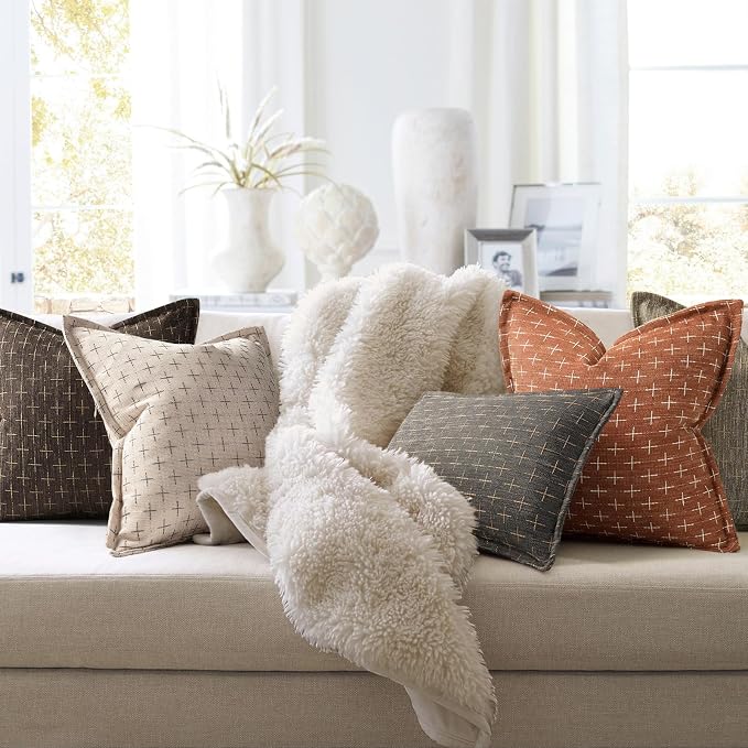 Fall Pillow Covers 20x20 Set of 2 Soft Polyester Textured Rust Pillow Covers with Stylish Flange Edge Cozy Farmhouse Throw Pillows for Couch Bed Sofa Living Room Fall Decor