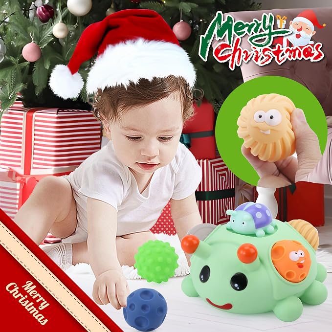 Baby Sensory Balls, 4PCS Teething Toys with Piggy Bank for 6M+ | Soft Textured, Easy to Grip, Fine Motor Skills, Montessori Teething Toys for Babies 6-12 Months, 1 Year Old Boy Gifts