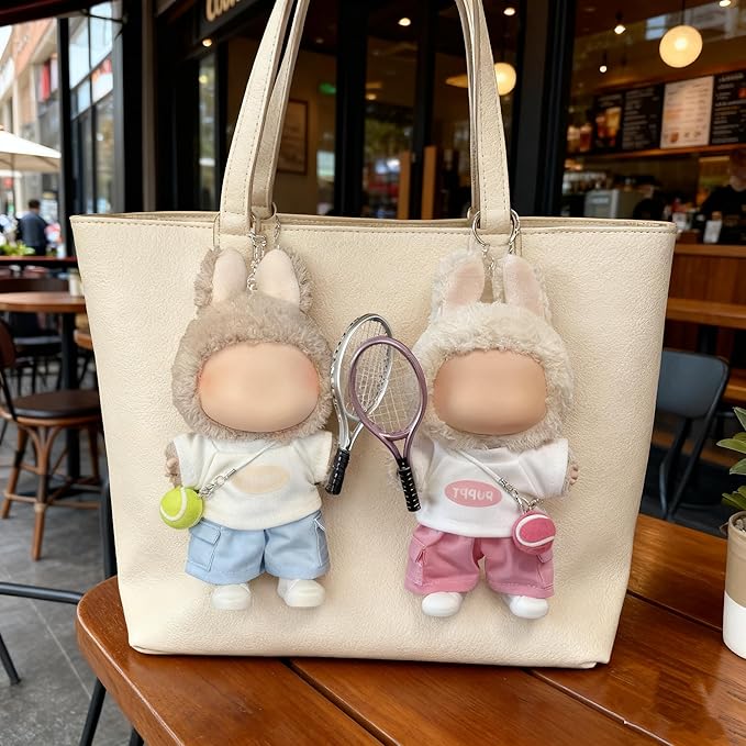 (2 Pack) 17cm Doll Clothes Pink Tennis Set + Blue Tennis Set (2 T-Shirt + 2 Pants + 2 Tennis Ball + 2 Racket + 2 Sneakers)