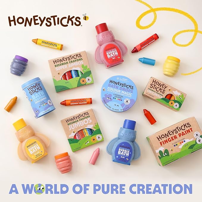 Honeysticks Super Jumbo Crayons (6 Pack) - 100% Pure Beeswax, Non Toxic Crayons for Toddlers 1-3, Extra Large Crayon Size, Easy to Hold and Use, Unbreakable Toddler Crayon, Eco-Friendly