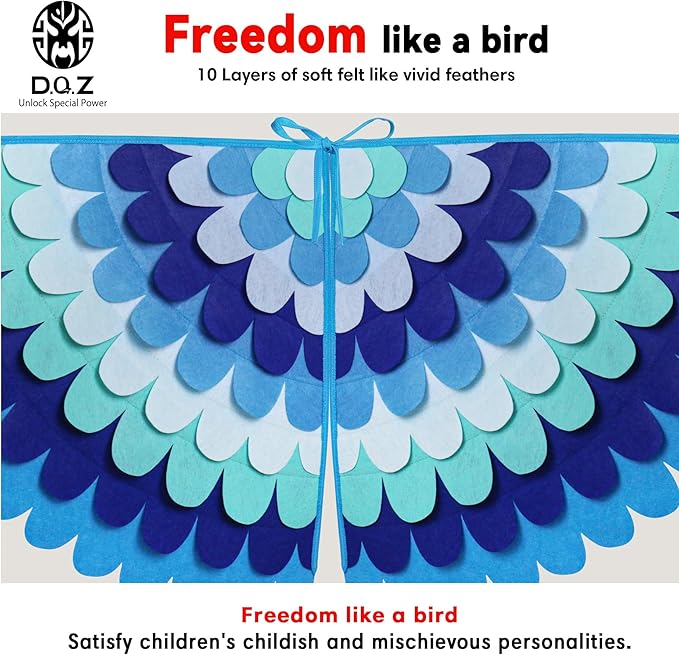 D.Q.Z Bird-Wings-Costume for Kids Dress Up, Felt Feathered Owl Parrot Chicken Animal Role Play Costume, Gift for Girl Boys