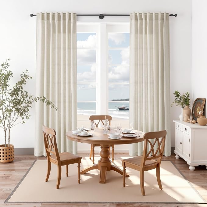 Nanspring Vanilla Linen Curtains for Living Room 63 Inch Length Luxury Light Filtering Semi Sheer Curtain Back Tab Modern Farmhouse Decor Elegant Coastal Drapes for Bedroom Office 52x63, 2 Panels